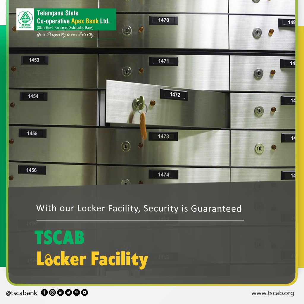 tgcabbank's tweet photo. With our locker facility, security is guaranteed
TSCAB Locker Facility
#telanganastatecooperativeapexbank #TSCAB #lockerfacility #safelockers #india #banking #loans https://t.co/O61zfYkMAy