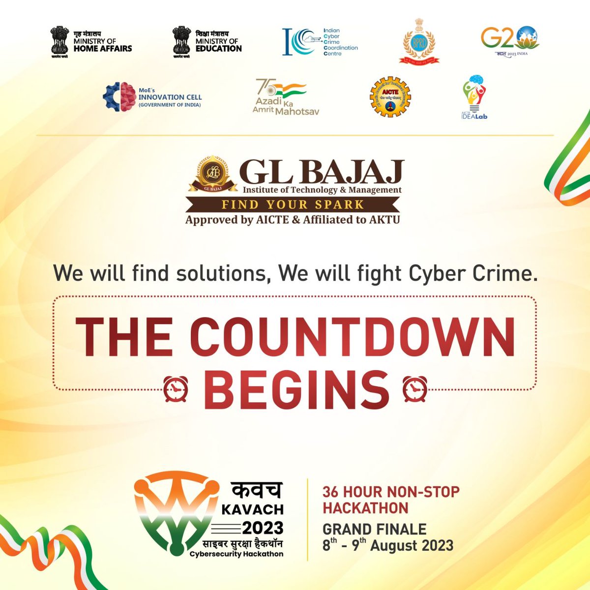 glbajaj's tweet image. Countdown Begins for the most awaited Hackathon of the year &quot;KAVACH 2023&quot;

#Kavach2023 #CyberSecurityHackathon #MinistryOfEducation #MinistryOfHomeAffairs #AICTE #MIC #BPR&amp;amp;D #I4C #glbajaj #glbitm #hackathon #kavach2023 #ideathon