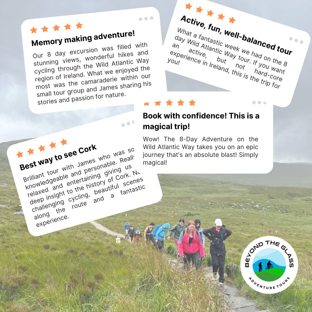 BTGToursIreland's tweet photo. We love customers' feedback and are proud to make you guys happy on our tours! Check out what other people have to say about us on Tripadvisor and Google - and then sign up for a tour yourself!
#feedback #beyondtheglassadventuretours #corkcycletour #corkgreenwaytour #multidaytour https://t.co/zYbqdRXwdd