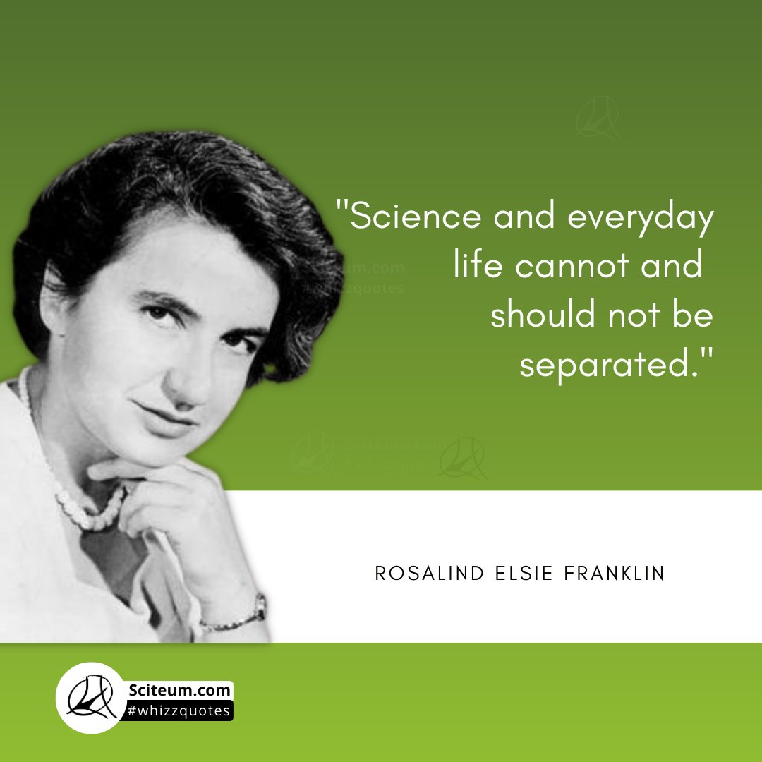 sciteum's tweet photo. Born #onthisday (July 25, 1920), Rosalind Franklin, was a chemist &amp; x-ray crystallographer whose collaborative work led to the discovery of the structure of DNA. But she only got her due credit this year as an "equal player" in the discovery process of DNA.

#whizzquotes #scicomm https://t.co/Kzw1cJcjTX