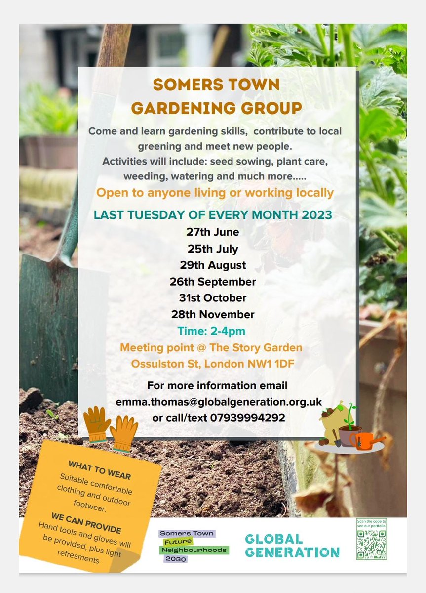 Live local in Somers Town? This gardening group session is on today! Learn gardening skills and meet your neighbours over some light snacks! We'd love to see you there. 🌻🌿