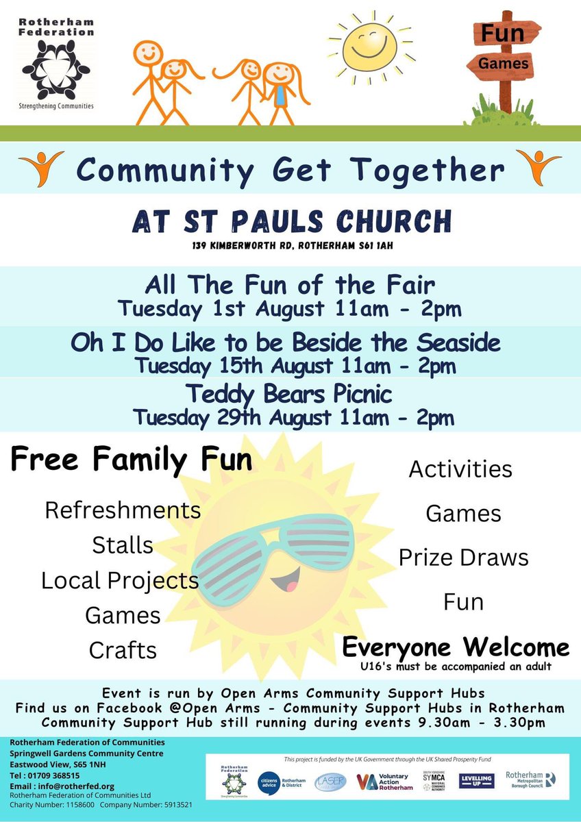 Nicola Rotherfed (@nicolarotherfed) on Twitter photo Tuesday 1st August ,St Paul’s Church Ferham Free Family Fun 11am - 2pm all welcome. RT @RotherhamMCVC <a href="/s62ctr/">S62 Community Together Rotherham</a> <a href="/KarenRotherfed/">Karen RotherFed 💙</a> <a href="/rotherhamradio/">Rotherham Radio</a> <a href="/SarahRotherFed/">Sarah RotherFed</a> <a href="/OfRotherham/">Rotherham Federation of Communities</a> <a href="/RMBCEvents/">RMBCEvents</a> <a href="/RMBCPress/">Rotherham Council</a> @FluxRotherham <a href="/Stag_RosePPG/">Stag & Rose Court Patient Participation Group</a> <a href="/Centralparkvie1/">RotherhamEarlyHelpCentral</a> <a href="/HelpRotherham/">Help Rotherham</a> <a href="/rotherhamtiser/">Rotherham Advertiser</a> Tuesday 1st August ,St Paul’s Church Ferham Free Family Fun 11am - 2pm all welcome. RT @RotherhamMCVC <a href="/s62ctr/">S62 Community Together Rotherham</a> <a href="/KarenRotherfed/">Karen RotherFed 💙</a> <a href="/rotherhamradio/">Rotherham Radio</a> <a href="/SarahRotherFed/">Sarah RotherFed</a> <a href="/OfRotherham/">Rotherham Federation of Communities</a> <a href="/RMBCEvents/">RMBCEvents</a> <a href="/RMBCPress/">Rotherham Council</a> @FluxRotherham <a href="/Stag_RosePPG/">Stag & Rose Court Patient Participation Group</a> <a href="/Centralparkvie1/">RotherhamEarlyHelpCentral</a> <a href="/HelpRotherham/">Help Rotherham</a> <a href="/rotherhamtiser/">Rotherham Advertiser</a>