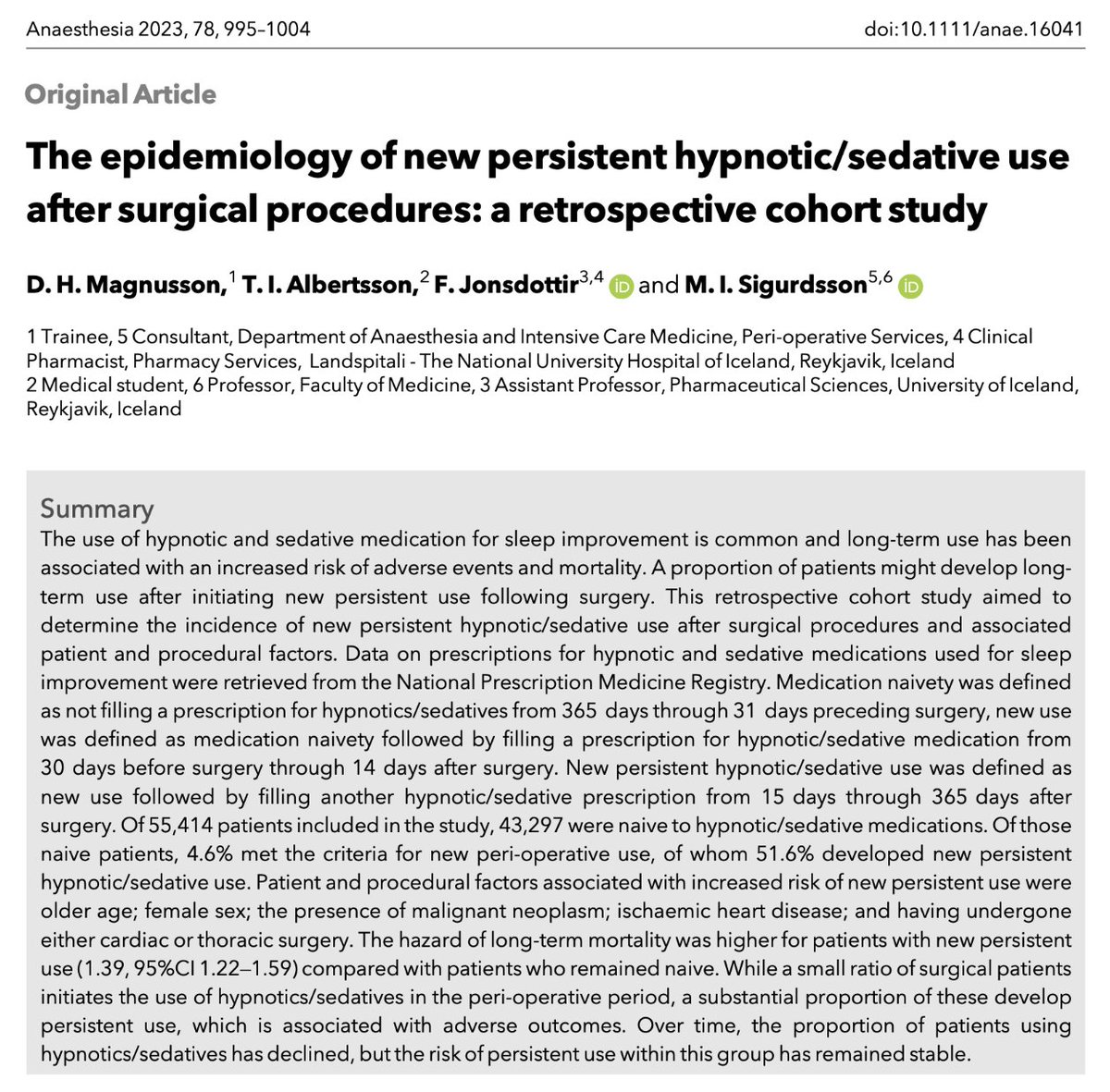 Anaes_Journal's tweet photo. 🔓The epidemiology of new persistent hypnotic/sedative use after surgical procedures: a retrospective cohort study.

This great new paper from @FreyjaJons and @martiningi is now #FreeForAWeek!

🔗https://t.co/GsGrtop1tP https://t.co/WuTxxPl9jZ