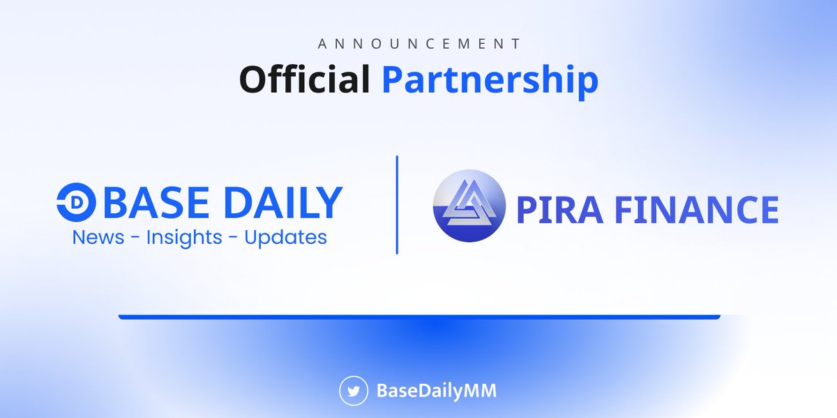 📢 Partnership Announcement 

We're thrilled to announce the partnership between Base Daily 🤝 Pira Finance

@PiraFinance - #1 DEX on BASE owned by community revolutionizing decentralized finance 🚀

🔥 Let's #BuildOnBase

#basedaily #partnerships