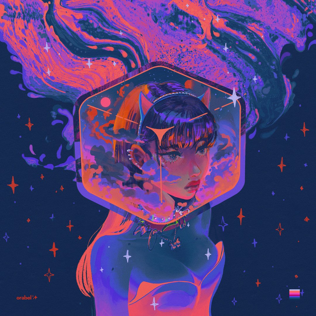 orabelart's tweet photo. GM — “overwhelmed ✦” 
A collab 1/1 piece for @OraclesBTC.