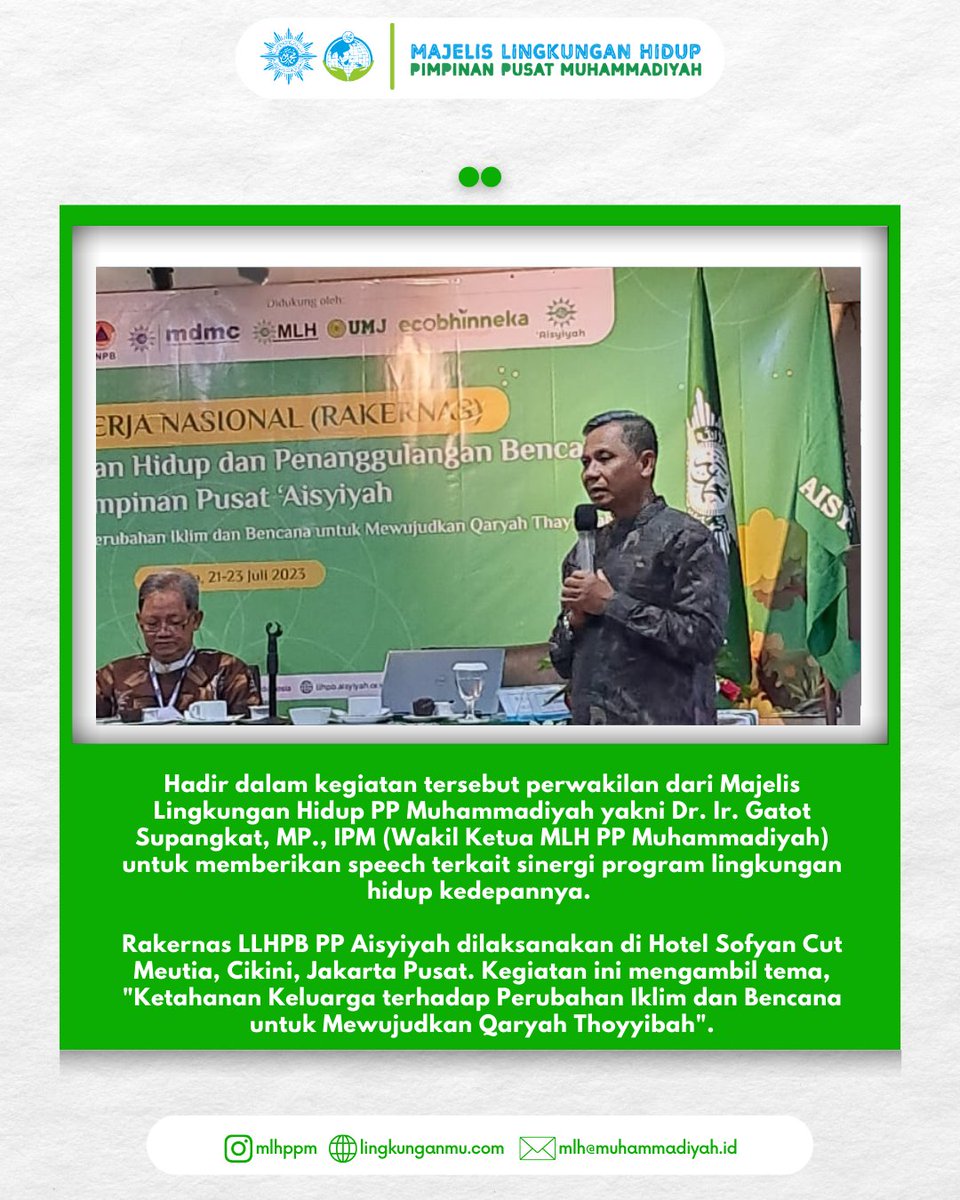 MLH_PP_Muh's tweet photo. Turut hadir Wakil Ketua MLH PP Muhammadiyah, Dr. Ir. Gatot Supangkat, MP., IPM. dalam kegiatan Rapat Kerja Nasional (RAKERNAS) Lembaga Lingkungan Hidup dan Penanggulangan Bencana (LLHPB) PP Aisyiyah.

#Muhammadiyah #MajelisLingkunganHidupMuhammadiyah #LingkunganHidup https://t.co/PLV7zFXy90