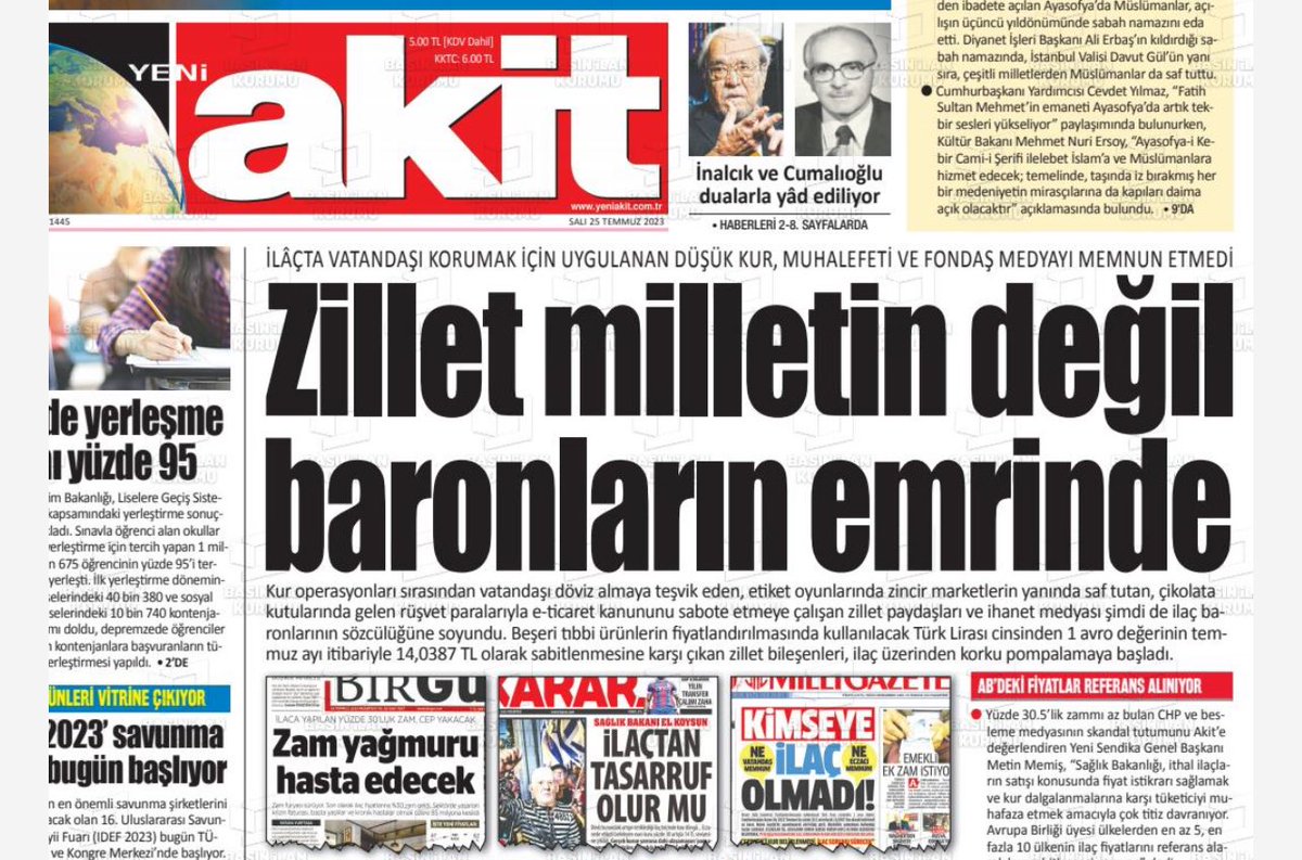 yirmiucderece's tweet photo. 🖋️ Akit bildiğiniz gibi!

➖ İlaçta zamları iktidar yaptı, Akit suçluyu “zillet” diyerek muhalefeti suçladı! https://t.co/0dc5xNWkO1