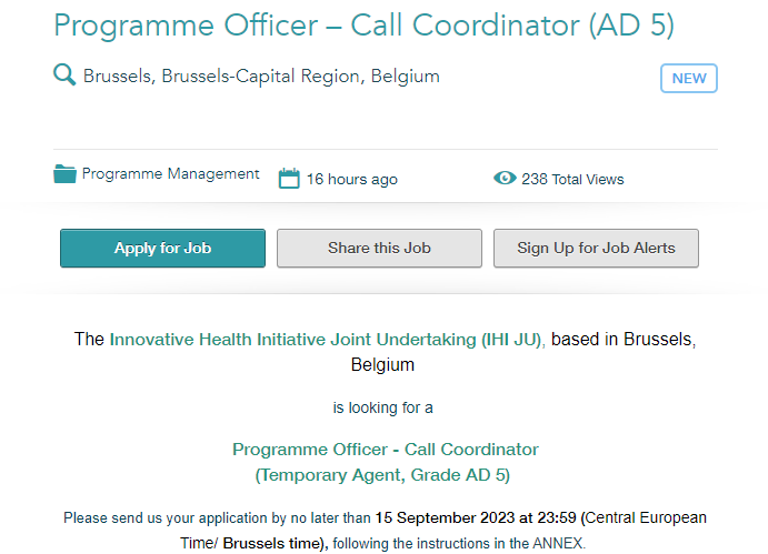 EU_RDI_LifeSci's tweet photo. 📢 Oportunidad laboral en @IHIEurope para el puesto de Programme Officer – Call Coordinator
📩 Envío de candidaturas hasta el 15/sept
ℹ️ Info: https://t.co/tNfDQVZ9ca
#Contribuye #OfertaLaboral https://t.co/aZRl0bHBn6