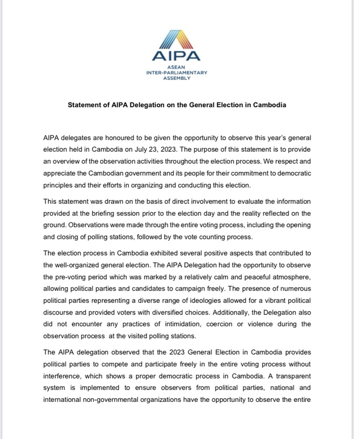 sansavuth1's tweet photo. #AIPA Delegation: #Cambodia’s 2023 General #Election Held Successfully, #Transparently And #Accountably https://t.co/dS2FkXgfDM