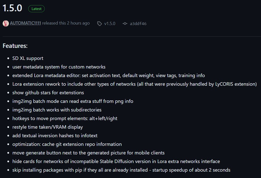 camenduru's tweet image. Now Stable Diffusion WebUI has SD XL support 🥳 thanks to AUTOMATIC1111 ❤️ and all 465 contributors ❤️
github.com/AUTOMATIC1111/…