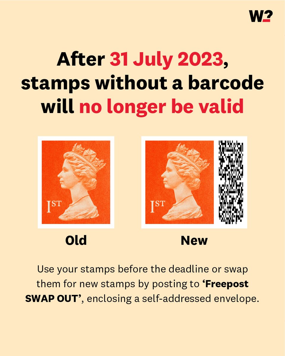 📆 Use or swap your regular postage stamps by 31 July 2023.

Please note: You cannot exchange these at the Post Office, only by freepost.