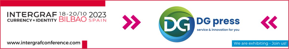 DG_press's tweet image. If you&apos;re involved in #securityprinting or linked to the security print industry, don&apos;t miss the chance to visit DG press at #IntergrafConference. Find us at Booth 16, where we&apos;ll be ready to share our expertise, or meet us at the News &amp;amp; Demo stage for our presentation.