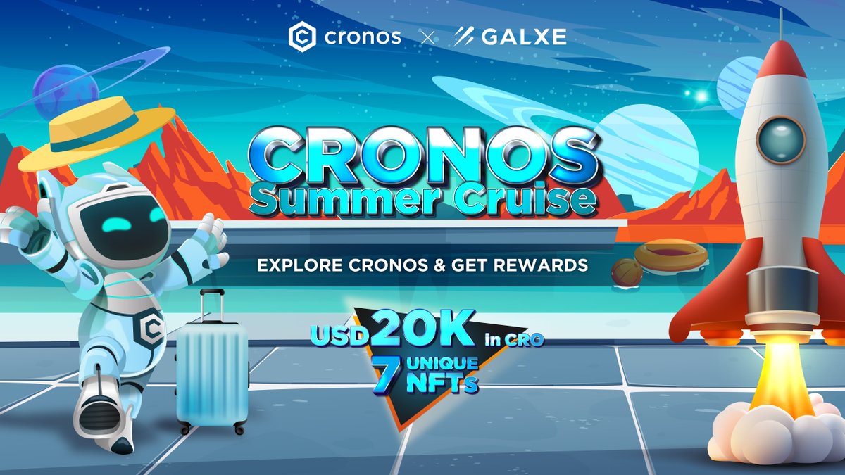 Cronos (@cronos_chain) on Twitter photo We're excited to unveil the Cronos Summer Cruise, powered by <a href="/Galxe/">Galxe</a>! π
π
26 July, 00:00 UTC - 26 Aug, 00:00 UTC
Explore the wonders of #Cronos and stand a chance to win from USD$20k in $CRO & 7 exclusive NFTs to commemorate your journey. πͺ
blog.cronos.org/p/cronos-summeβ¦ We're excited to unveil the Cronos Summer Cruise, powered by <a href="/Galxe/">Galxe</a>! π
π
26 July, 00:00 UTC - 26 Aug, 00:00 UTC
Explore the wonders of #Cronos and stand a chance to win from USD$20k in $CRO & 7 exclusive NFTs to commemorate your journey. πͺ
blog.cronos.org/p/cronos-summeβ¦