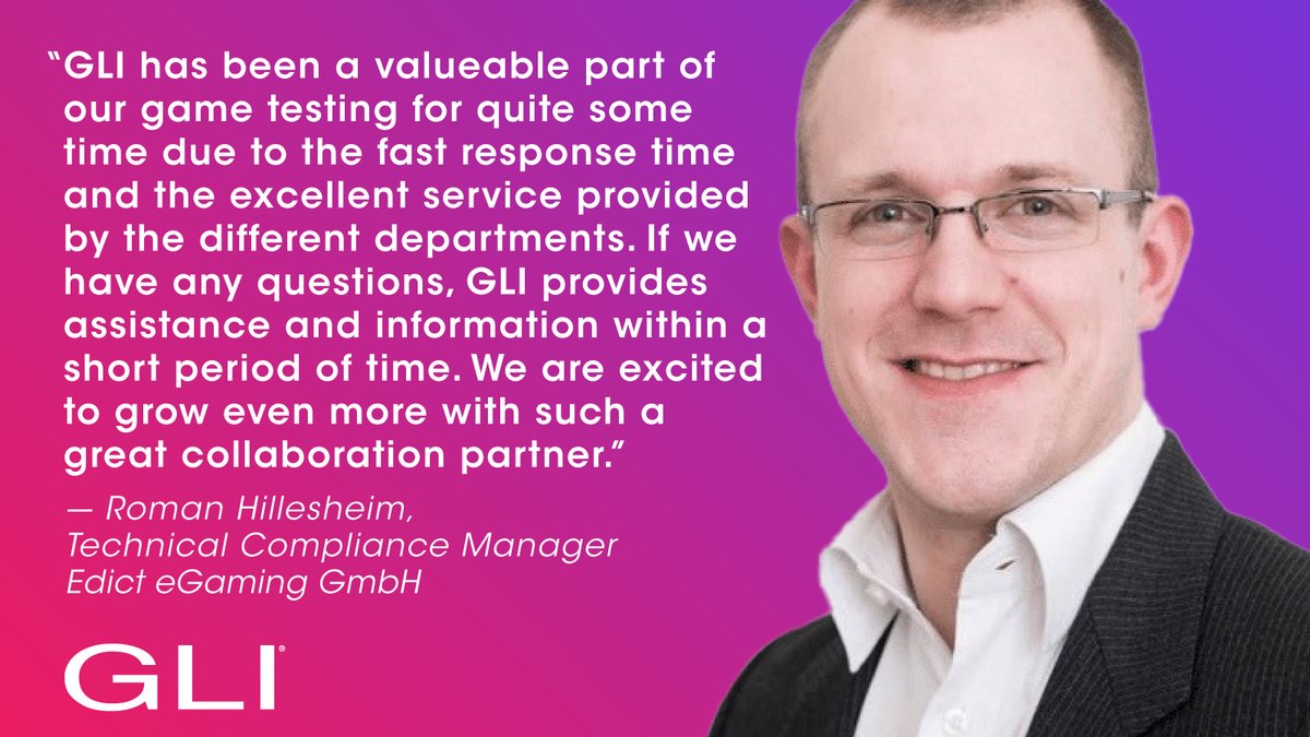 At GLI we pride ourselves on being more than a test lab. We work with clients, understand their goals, and become an extension of their team, supporting their growth. Thank you to Roman-Hillesheim from Edict Gaming for recognizing our contribution.

#GLI #GamingLabs