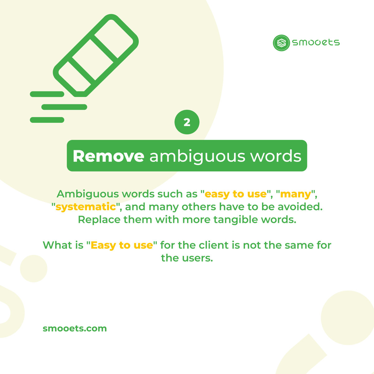 SMOOETS's tweet photo. Unclear project requirement is most likely the top reasons why so many software development projects failed…⁣
⁣
Well, here we have a few tips for you and also sometimes we apply on our project.⁣
⁣
---⁣
#smooets⁣
#outsourcing⁣
#projectmanagement⁣⁣
#softwareengineering https://t.co/stfOSV9PsA