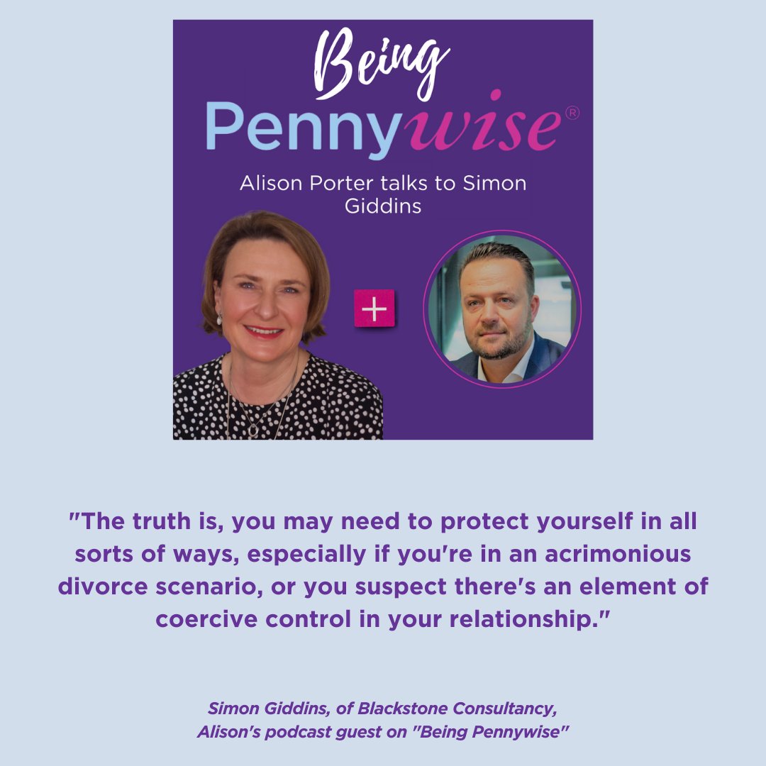 In the latest episode of Being Pennywise, Alison sat down with Simon Giddins, Founder of Blackstone Consultancy, to discuss bespoke security arrangements for clients.

Listen here: ow.ly/r4YJ50PgVHp

#Divorce #Podcast #Security #EconomicAbuse #DomesticAbuse #CoerciveControl