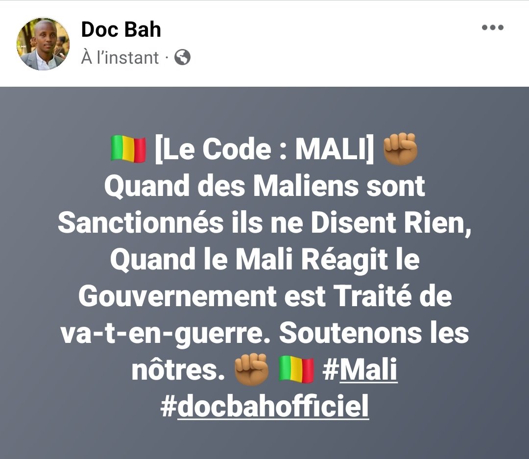 docbah's tweet photo. 🇲🇱 ✊🏽Soutenons les nôtres ! 
#Mali #docbah @GoitaAssimi @PresidenceMali @ChoguelKMaiga @Colonel_Maiga @FAMa_DIRPA https://t.co/d615z8oAV1