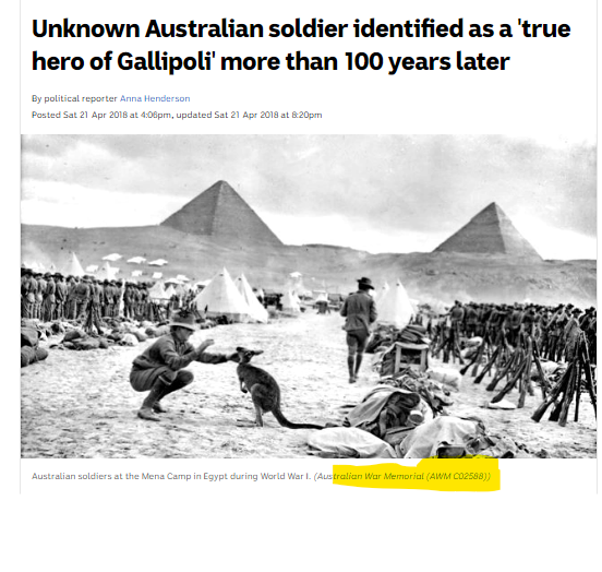 Kate_Frome's tweet photo. @clausewitz1964 @OMGTheMess Flixi's sloppy history&amp; photo not attributed to Chaplain Merrington😳
Kangaroo NOT wallaby
1 Dec 1914, NOT 1915
NO proof RTA, 10 Bn diggers bequeathed to Cairo Zoo on => Gallipoli. 
https://t.co/ub8bvkZhyI   
https://t.co/fmqEo2zQPB
https://t.co/gvNVrz1Sj4
https://t.co/AyKzccuiv8 https://t.co/akYmwtp6zq