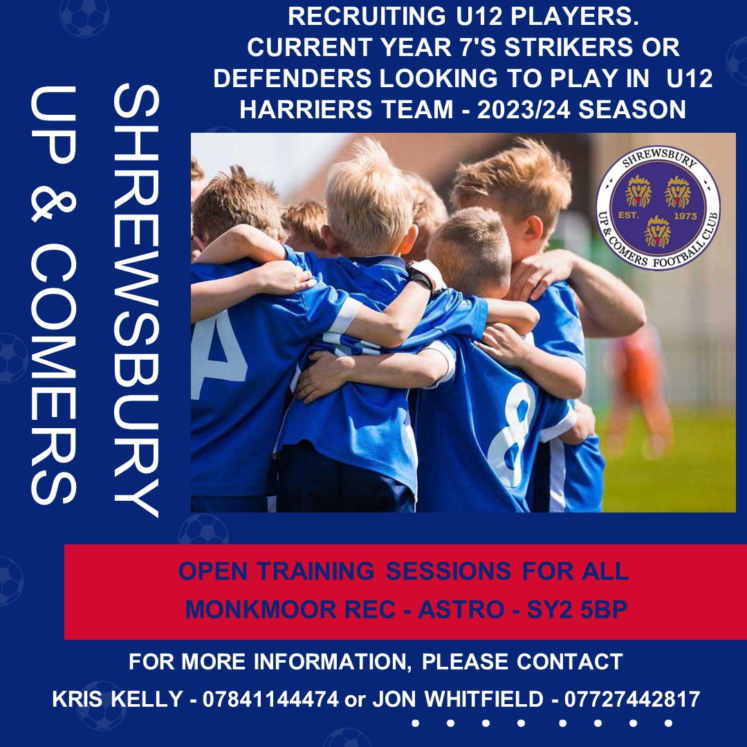 ‼️ NEW U12 PLAYERS WANTED ‼️

The U12 Harriers are recruiting current Year 7 footballers for next season. 

Please see the advert for more information 📲