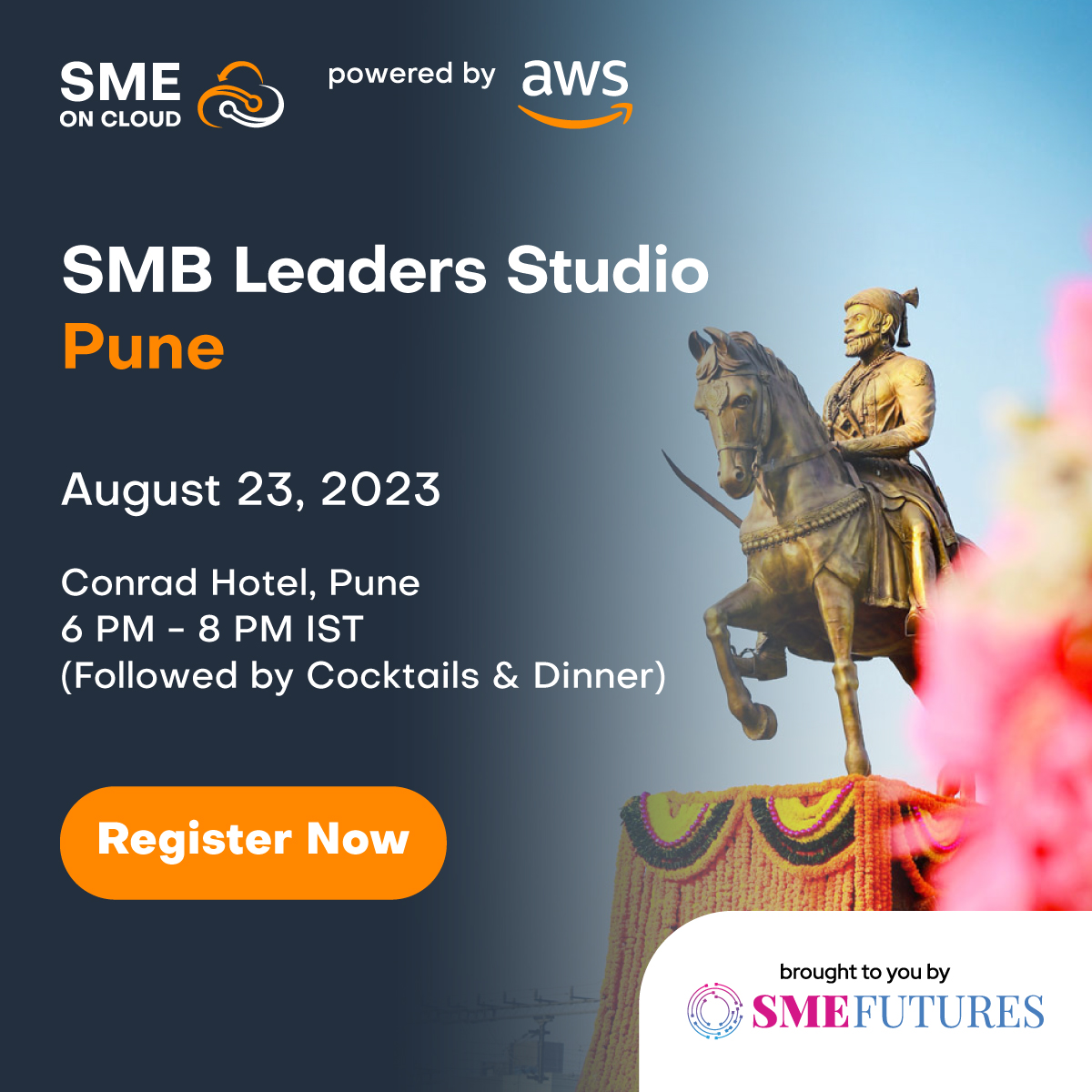 smeoncloud's tweet photo. @smefutures, in association with @awscloud brings to you, SMB Leaders Studio- Pune as a part of @SMEonCloud series, scheduled on August 23, 2023 at Conrad Hotel, Pune from 6 pm on wards.
Register Now: https://t.co/1tOLWADCgq

#smeoncloud #smelovescloud #Pune https://t.co/CGn7kx3EhQ
