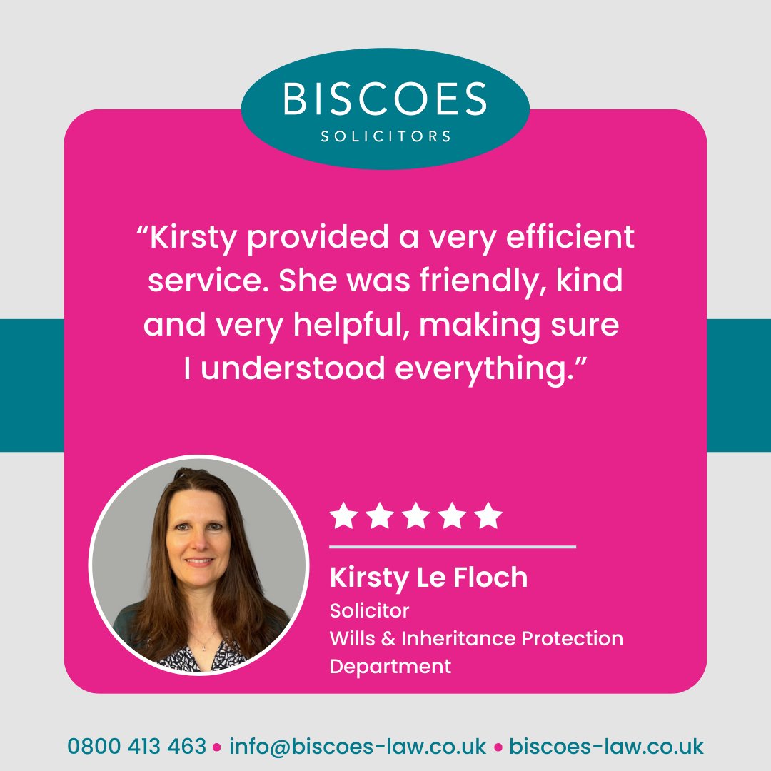 Biscoes's tweet photo. At Biscoes, we pride ourselves on Great Service, Every Client, Every Time! Here's another glowing review for our #InheritanceProtection team. Click here to find out how Kirsty can help you👉https://t.co/hDSrmJDFxJ https://t.co/TykcsuaENu
