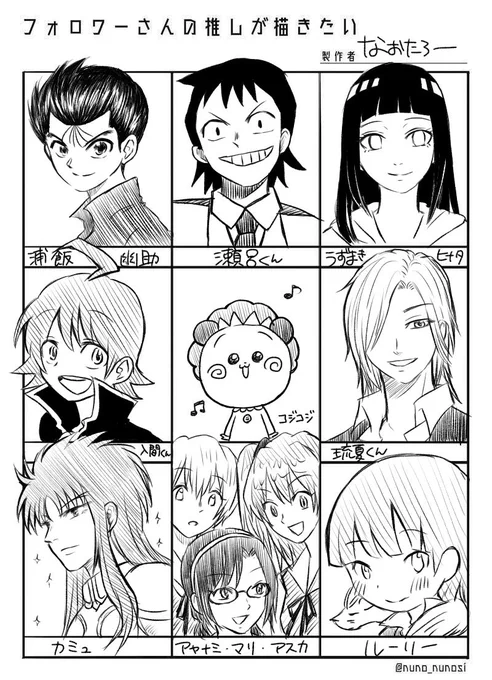 ずいぶん前に描いたフォロワーさんの推し。(しかし全て私が読んだことない作品のキャラだった…勉強します…!)