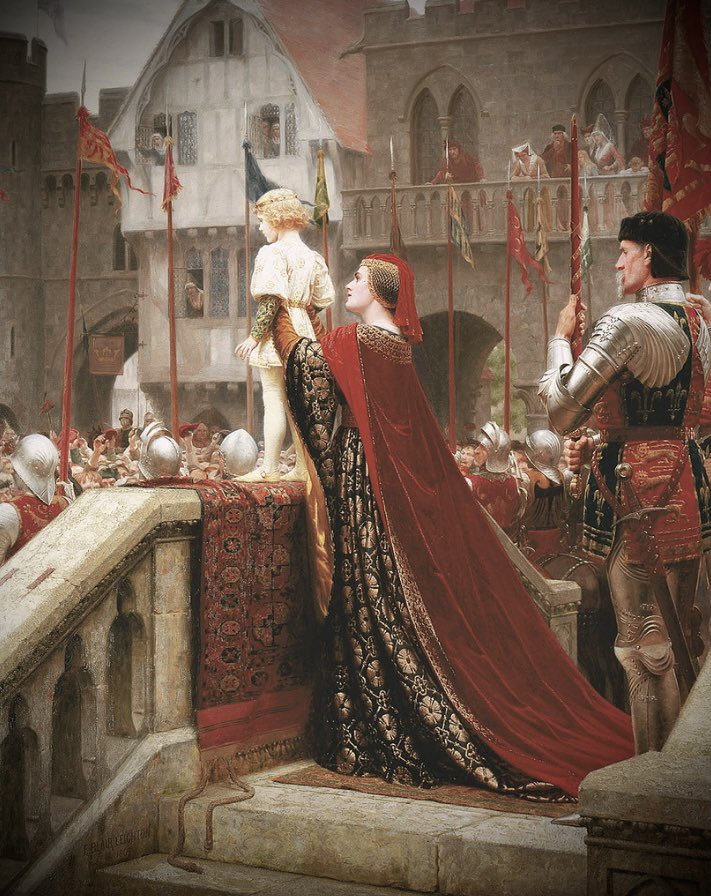 ‘Vox Populi’ (Voice of the People) by Edmund Blair Leighton (1852-1922)
Victorian Romanticist painter. The #WarsoftheRoses brought to life in a stunning image. Queen Margaret of Anjou shows Prince Edward to the crowds. ‘A Little Prince Likely in Time to Bless a Royal Throne’.
