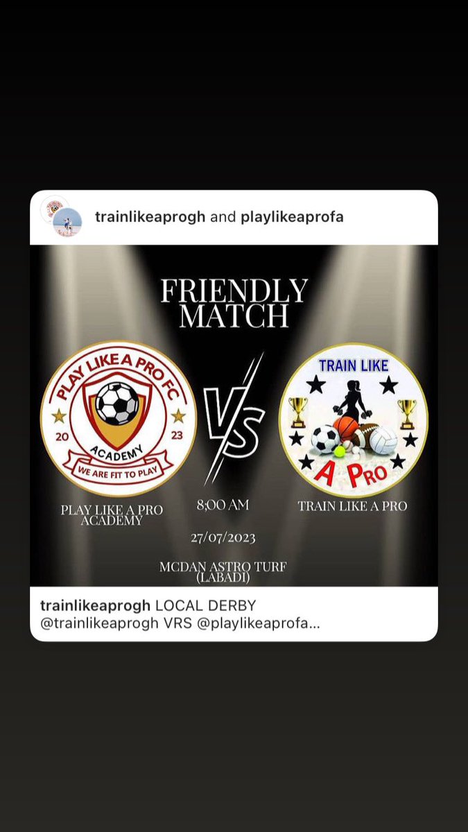 trainlikeaprog1's tweet photo. LOCAL DERBY
@trainlikeaprogh VRS @playlikeaprofa
Time: 8Am
Don’t miss it ✨💥💥💥
Location: Mcdan Park La
📲🇬🇭0230783923 / +233230783923
#wearetrainlikeaprogh
#laryeatotti #trainlikeaprogh #trainlikeaprototheworld #trainlikeaprogh #speedworkout #medicineballworkout #ballwork https://t.co/pBXQvVeiwX