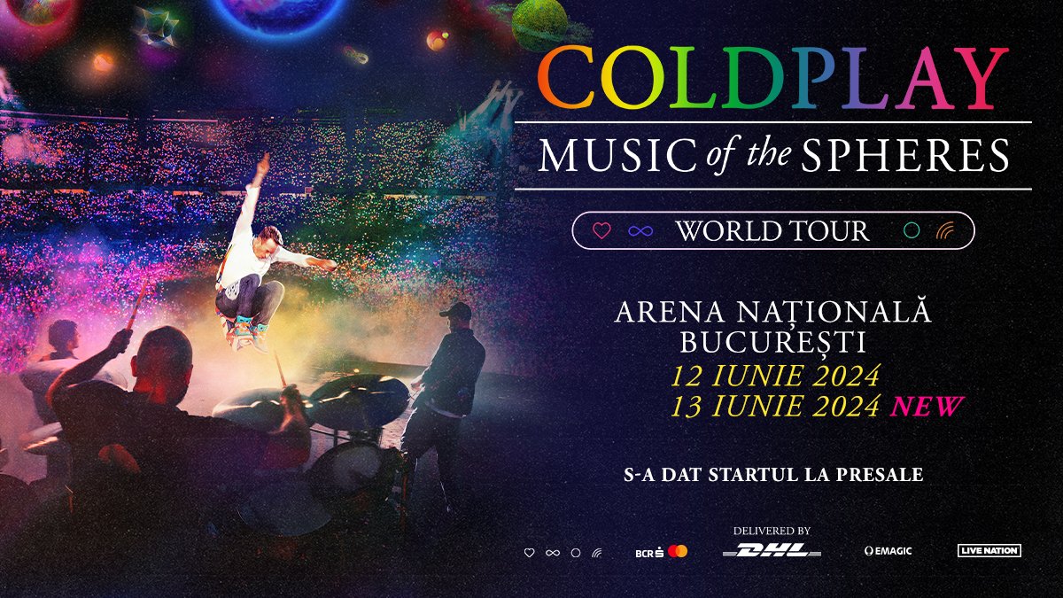 Emagic_Romania's tweet photo. Due to incredible demand, a 2nd Coldplay Music Of The Spheres World Tour date has been added on JUNE 13 at Arena Națională in Bucharest. 

Presale tickets are available now at https://t.co/LtWkQYD7o9. 

#MOTSWT https://t.co/4qNU7z6rG9