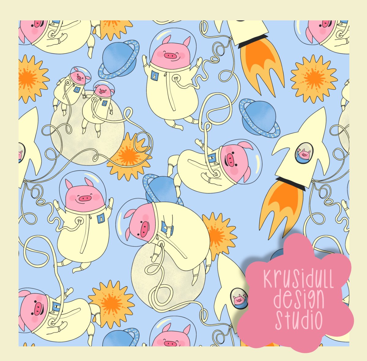 A new 'spoonflower challenge is starting on thursday. This is my entry: 'Space pigs' Hope you like it! ❣️ spoonflower.com/design-challen… #sewing #fabric #Hobbies #patterndesign #illustrationartist