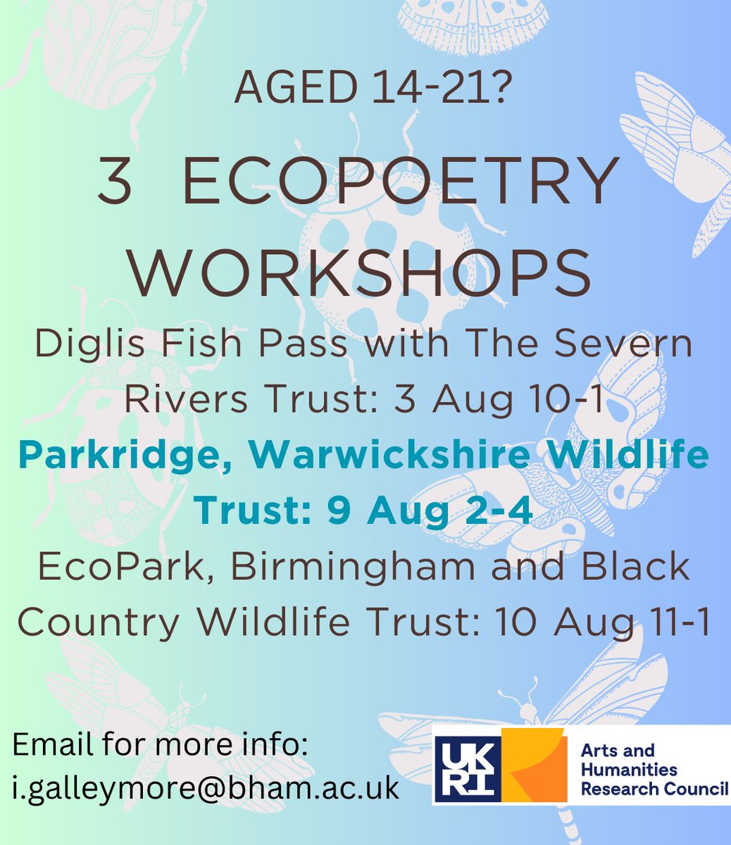 Who'd like a side of pond-dipping, insect magnifying and underwater viewing with their poetry this summer? Join me and my fabulous partners next month for some free ecopoetry workshops in which we'll think about cuteness, wonder and ickiness in the natural world. Free. Ages 14-21
