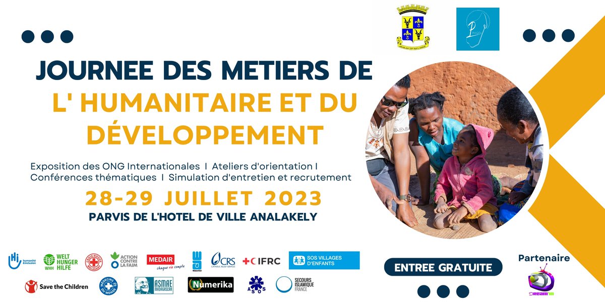 <a href="/SOSCVMadagascar/">SOS Villages d'Enfants Madagascar</a>  sera présente aux Journées des Métiers de l'Humanitaire et du Développement le 28 et 29 juillet 2023, au parvis de l'Hôtel de Ville Analakely.

Nous vous invitons chaleureusement à découvrir nos offres, afin de mieux comprendre notre mission.