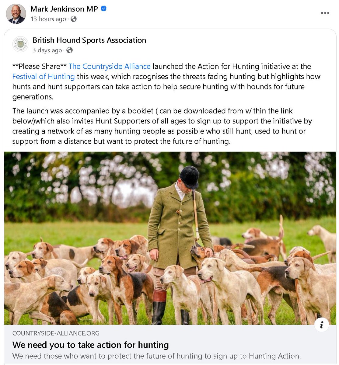 If more proof were needed that Mark Jenkinson MP was a bit of a twat, he's just shared this on FB in support of fox hunting.🦊🐕🐎W⚓️
#ToriesOut383 #BanFoxHunting #JenkinsonOut