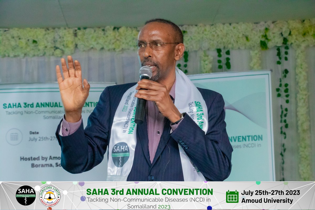 AmoudUniversity's tweet photo. Day One Speaker:
Dr. Abdirahman Madar.
"It mostly causes premature deaths, causing a lot of burden to family members and their functionality.
#Saha_3rd_Annual_Convention_at_Amoud_Uinversity_2023 https://t.co/3cXNFBbSXV