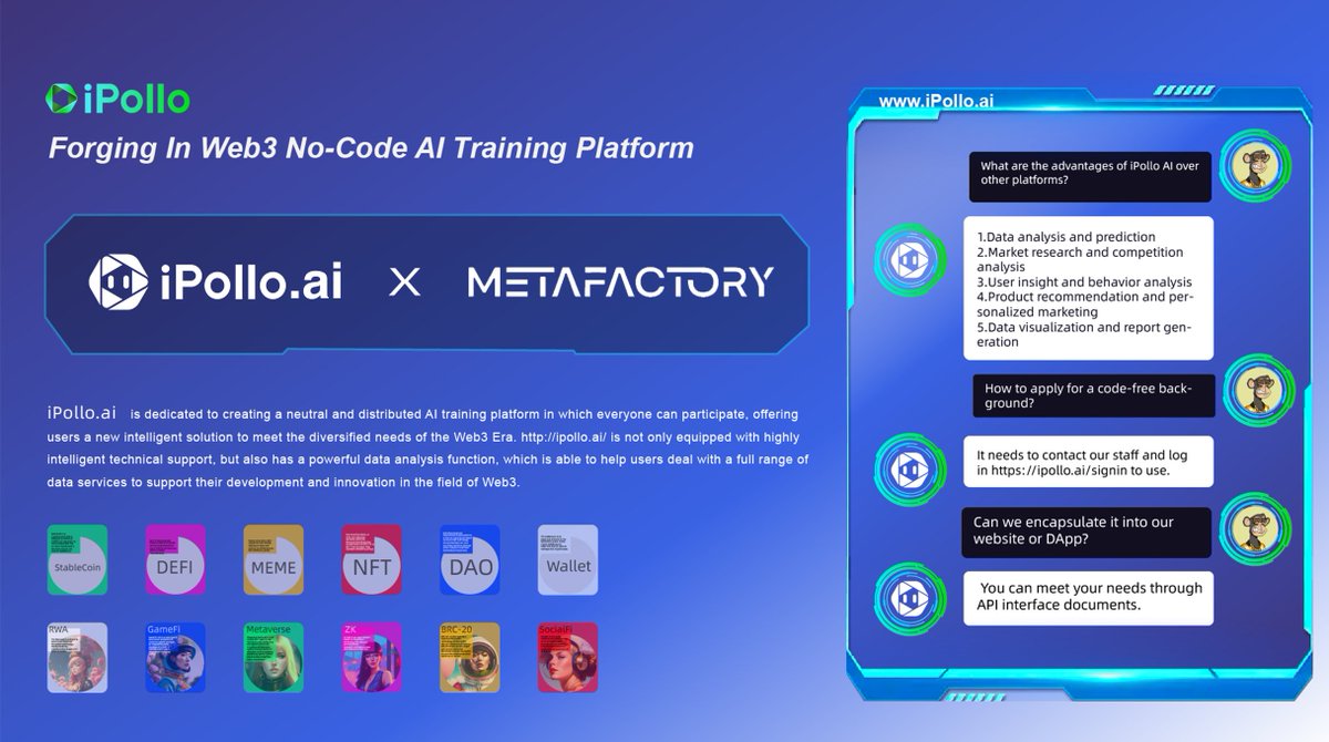 iPolloAgentOS's tweet photo. 🔥We are thrilled to announce @MetaFactoryHub becomes https://t.co/IIzIJS7MLD First Partner.

By utilizing #iPollo #AI analysis system https://t.co/IIzIJS7MLD, we will provide a full range of data services and intelligent support for development and innovation in #Web3. #AIGC https://t.co/ceq2WYfUsk