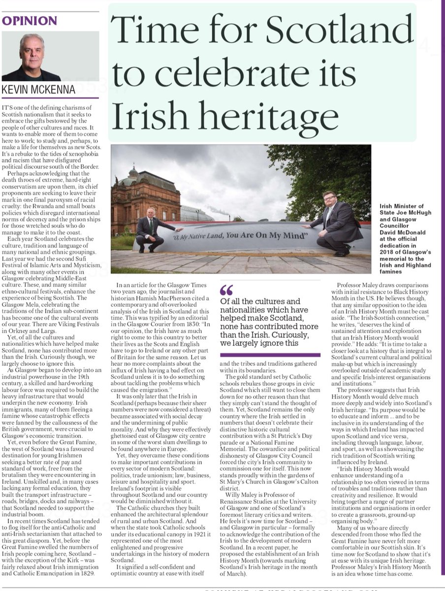 swgannon's tweet photo. 'An Irish History Month would enhance understanding of a relationship too often viewed in terms of troubles and traditions rather than creativity and resilience '.

@kmckenna63 - @heraldscotland https://t.co/mnsppmZ3ZK