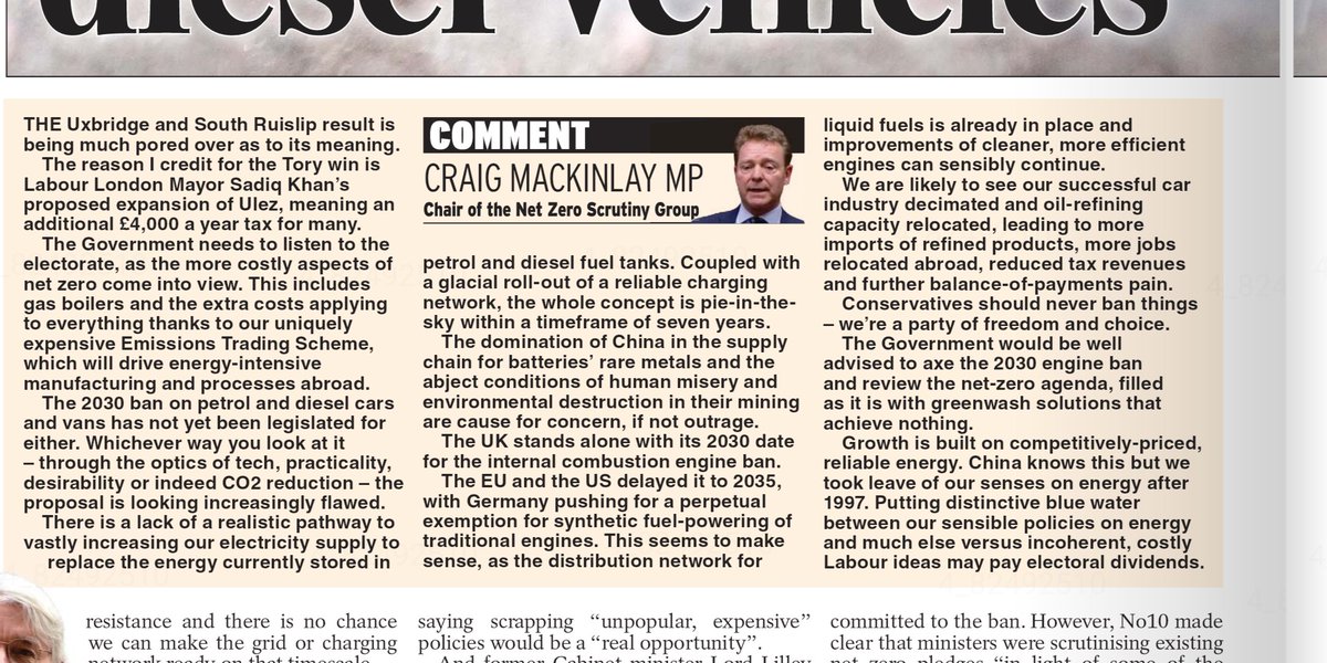 Par for the course really, but still shocking to see the blatant falsehoods in Craig Mackinlay's comment for the Daily Express

Just one eg – he falsely claims UKETS is 'uniquely expensive', when the current EUETS price is around 60% higher (€90/t, £78) than in UK at £48/tCO2