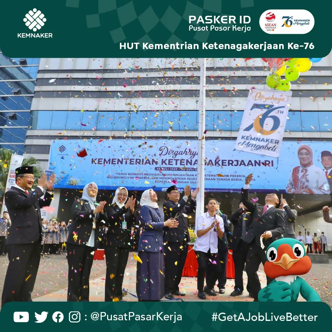 Selamat ulang tahun yang ke-76 untuk Kementerian Ketenagakerjaan Indonesia! 🇮🇩🎊 
Semoga setiap langkah kita membawa harapan baru dan pencerahan bagi bangsa dan negara kita tercinta. Tetaplah bergerak maju dan menginspirasi!

#pusatpasarkerja #kemnaker #hutkemnaker