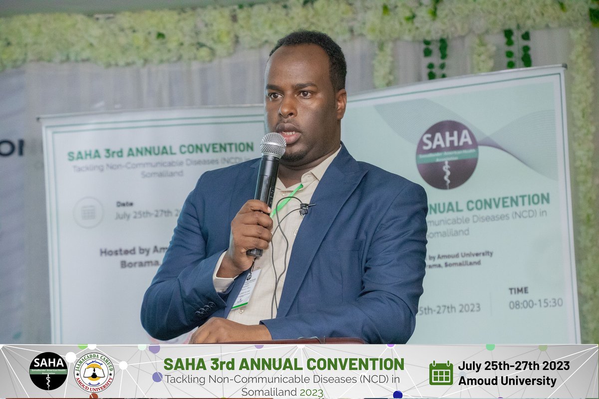 AmoudUniversity's tweet photo. Day One Speakers:
Dr. Ahmed Hersi.
"Progress report on Hargiesa NCD Clinic"
#Saha_3rd_Annual_Convention_at_Amoud_Uinversity_2023 https://t.co/fz70juBWou