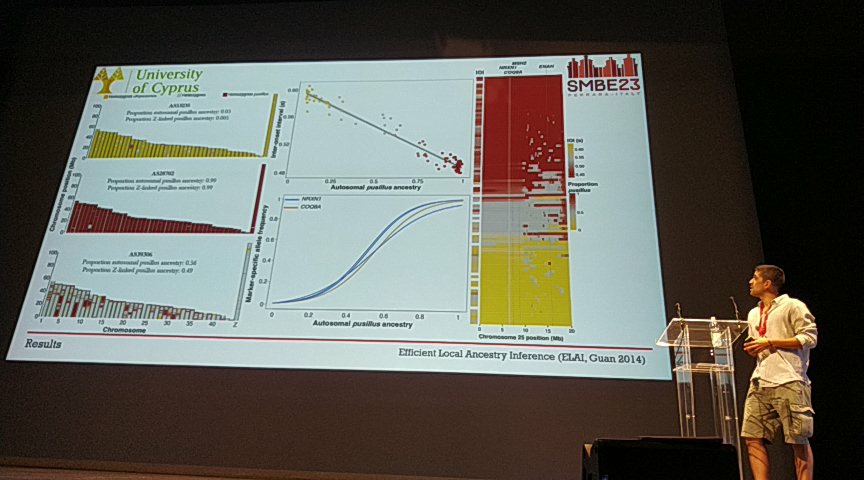 The best session of #SMBE2203 is on!  The first Graduate Excellence awardee to take the stage is <a href="/Matteo_sbs/">Matteo Sebastianelli🇮🇹🇨🇴</a>: the genetic basis of rhythm in birds songs University of Cyprus <a href="/UCYOfficial/">University of Cyprus</a> <a href="/OfficialSMBE/">Society for Molecular Biology and Evolution</a>