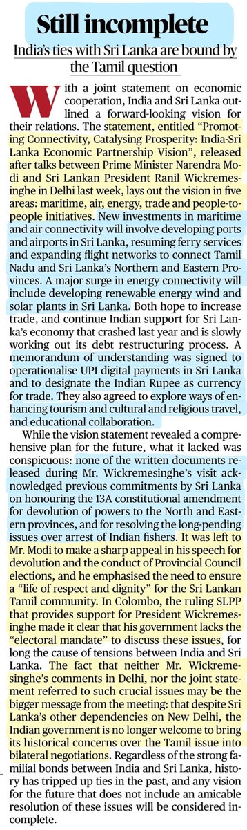 imRavikantYadav's tweet photo. #India #SriLanka #news
*Bridge to Colombo
*Still Incomplete :Relations
*As #PMModi reiterates power Devolution in Srilanka,Ruling Party says no 13-A
*#Adani to build Lanka Power unit by Jan2025
#Tamil #power #Devolution #13thAmmendment
#RanilWickremesinghe
#UPSC
Source:IE&TH https://t.co/eJZih8icdE