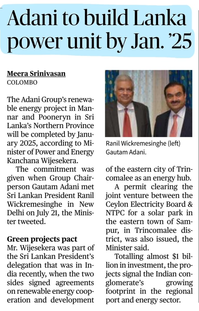 imRavikantYadav's tweet photo. #India #SriLanka #news
*Bridge to Colombo
*Still Incomplete :Relations
*As #PMModi reiterates power Devolution in Srilanka,Ruling Party says no 13-A
*#Adani to build Lanka Power unit by Jan2025
#Tamil #power #Devolution #13thAmmendment
#RanilWickremesinghe
#UPSC
Source:IE&TH https://t.co/eJZih8icdE