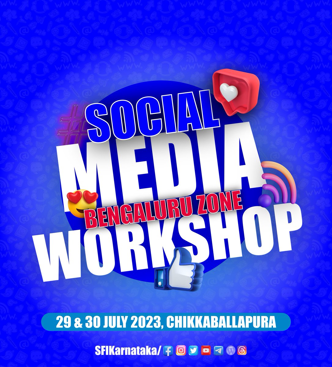 ರಾಜ್ಯಮಟ್ಟದ ವಿಭಾಗವಾರು ಸಾಮಾಜಿಕ ಜಾಲತಾಣದ ಕಾರ್ಯಗಾರ 

ಚಿಕ್ಕಬಳ್ಳಾಪುರ 
29,30 ಜುಲೈ 2023
#SFI
#SFIKarnataka