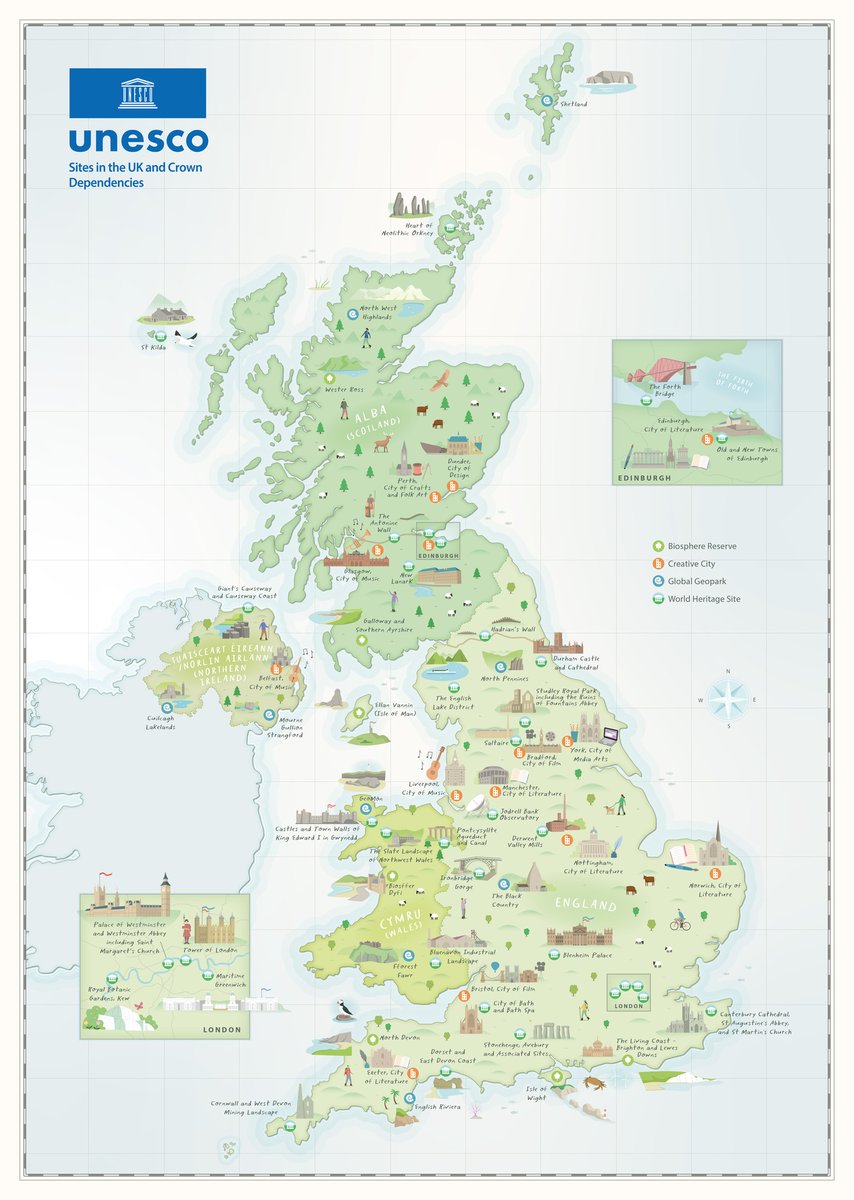 UNESCO has launched a new illustrated map of its 58 sites across the UK, including the @GCausewayNT in NI. Illustrated by artist, Tom Woolley, would-be travellers are encouraged to use the map to discover new sites and destinations on their doorsteps. tinyurl.com/ycmhu4wd