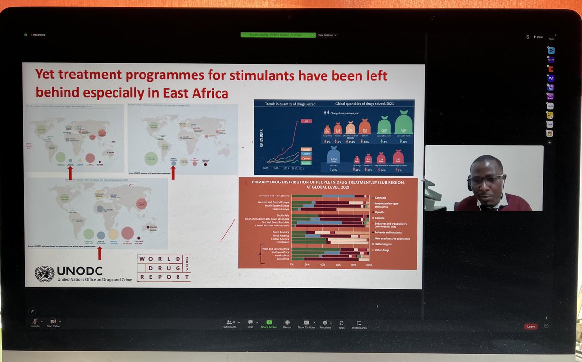 ⁦@UNODC_HIV⁩ #Stimulants and #HIV 3-part Webinar series opens with 50 participants from across East Africa Boniface Wilunda from East Africa Regional UNODC Office sets the regional context in terms of data and service development. ⁦@Coactteam⁩ #harmreduction