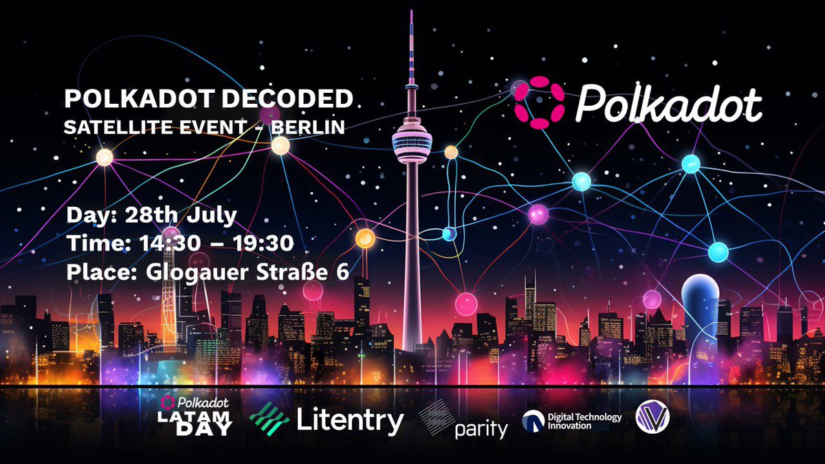 This will be amazing 🤩
If you’re at Berlin 🇩🇪 come to share with <a href="/Polkadot/">Polkadot</a> #community this Friday 28th-July in the DECODED Satellite Event 🌟
For builders👩🏻‍💻🧑🏻‍💻👩🏽‍💻, enthusiasts 🙋🏼‍♀️🙋🏽 and corporations 🏢🏛️🏬.
See you there 🚀
Registration: bit.ly/DecodedBerlin