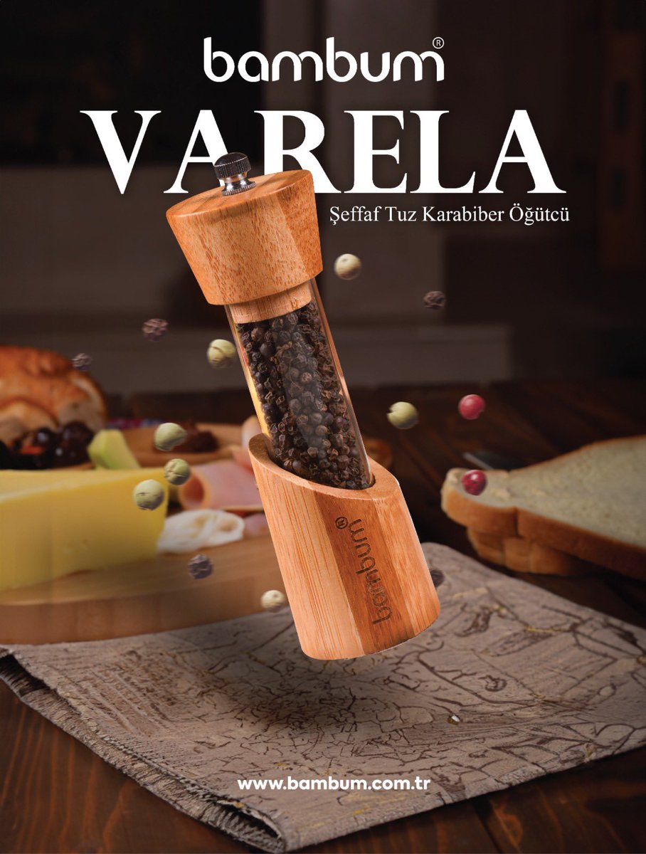 Bambum Varela Şeffaf Tuz &amp; Karabiber Öğütücü, dilerseniz mutfağınızda, dilerseniz de yemek masanızda şık ve işlevsel bir görev üstlenecek. 360 derece dönebilen üst mekanizmaya bağlı seramik bıçaklar, karabiber ve tuz  gibi baharatları en taze ve sağlıklı haliyle öğütmenizi sağlar