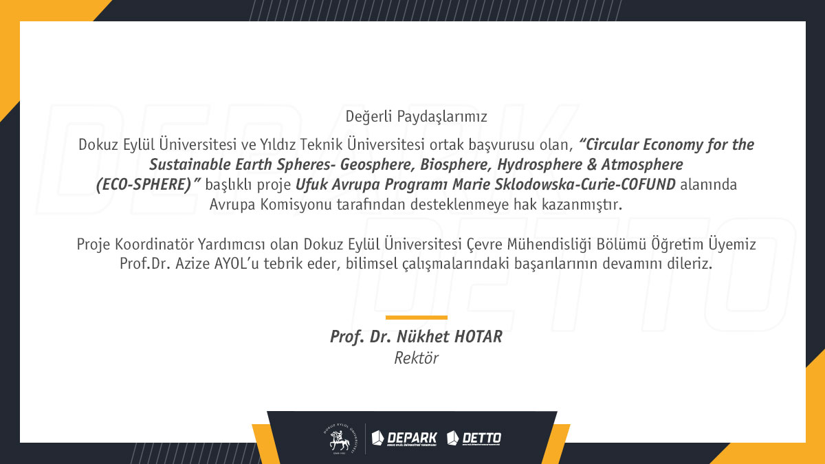 Proje Koordinatör Yardımcısı olan Dokuz Eylül Üniversitesi Çevre Mühendisliği Bölümü Öğretim Üyemiz Prof. Dr. Azize Ayol’u tebrik eder, bilimsel çalışmalarındaki başarılarının devamını dileriz. 

 #universitemDEU #dokuzeylultto #deparktgb