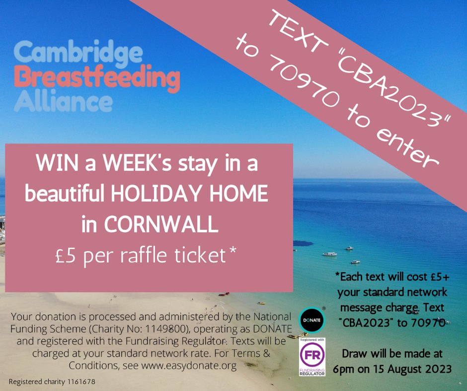 JustineFieth's tweet photo. Great chance to win a week in a holiday home in Cornwall and raise money for a great small charity Cambridge Breastfeeding Alliance. Link to the holiday house: https://t.co/6Z9KAk09eG
Full terms and conditions: https://t.co/84onk0kc5h https://t.co/l2W4GIa9tf
