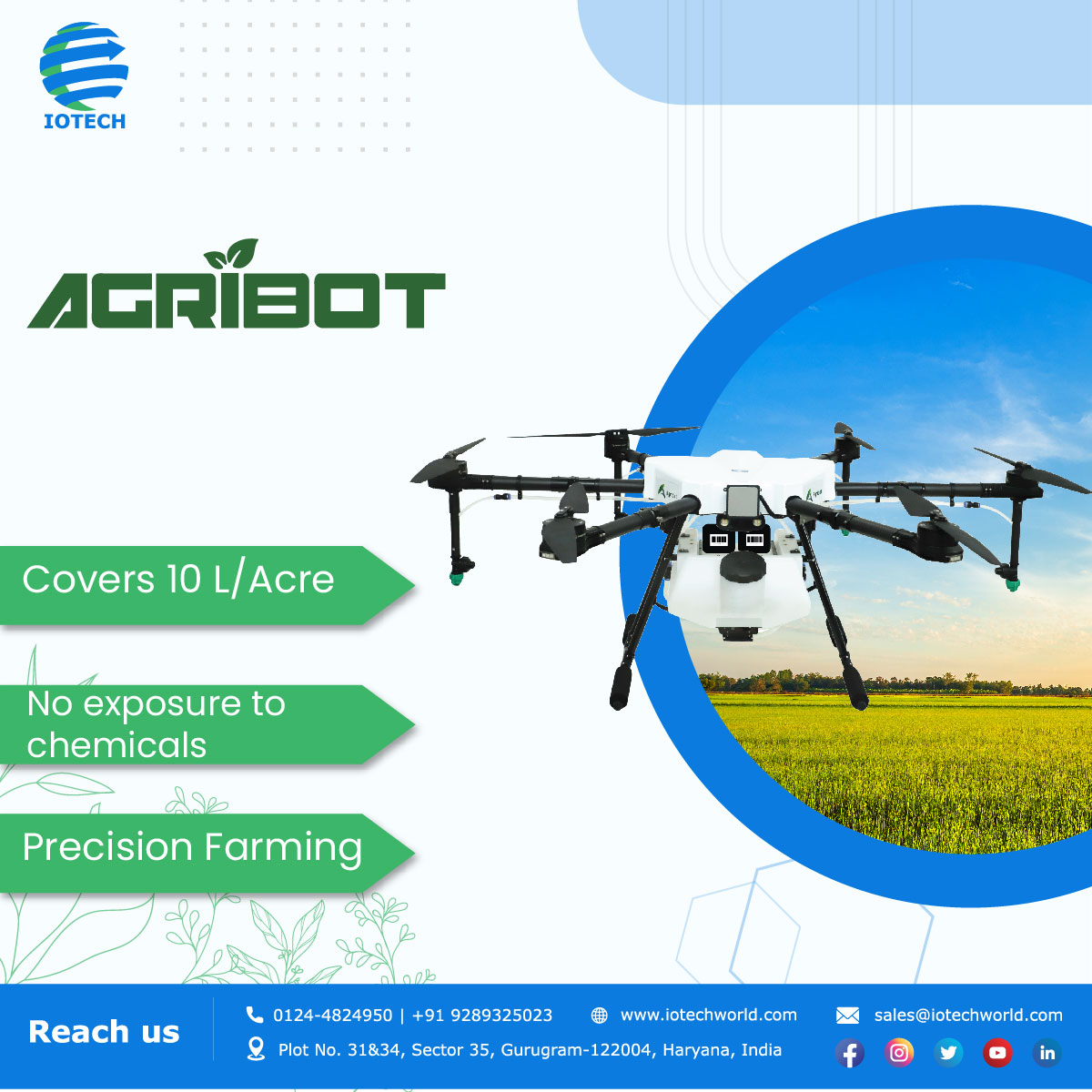 IoTechWorld's tweet photo. #AGRIBOT - India's No.1 Krishi-Drone!
* Covers 10 litre/acre
* No exposure to chemicals
* Precision Farming
#iotechworld #agriculture #agritech #agribot #technology #farmers https://t.co/KAqojoPOEn